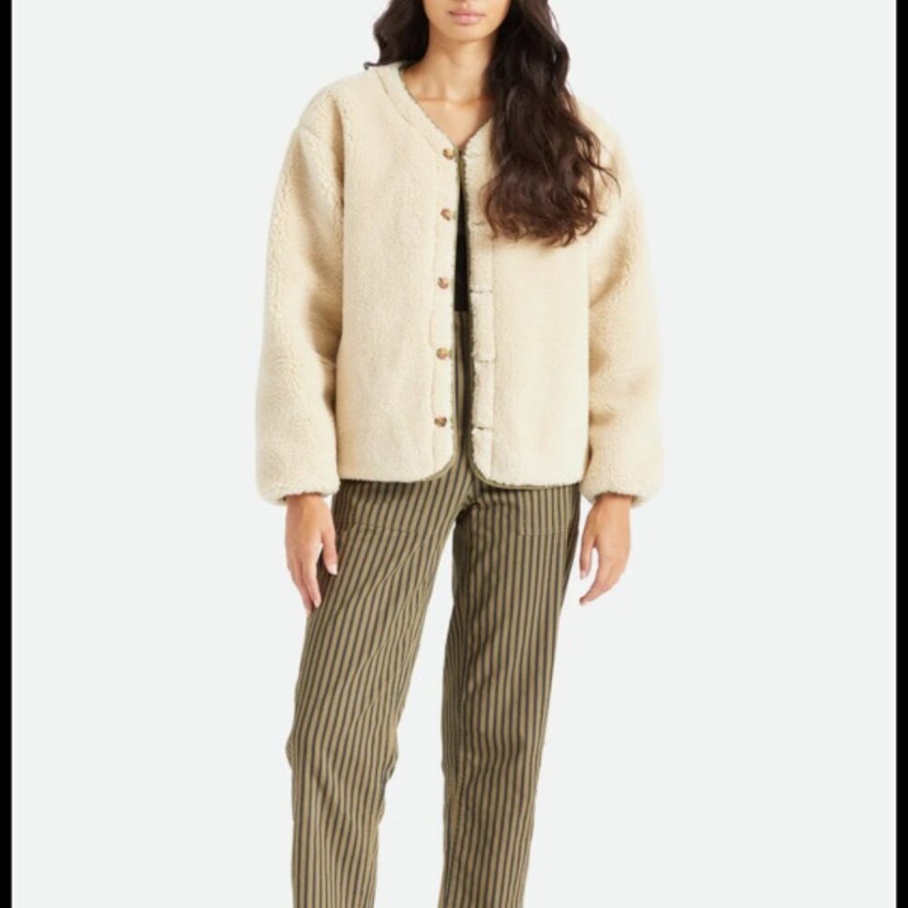Brixton Sherpa Reversible‎ Insulated Jacket Cream Olive M Cozy Gorpcore Neutral - Picture 4 of 16